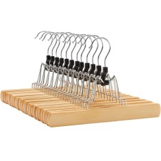 SONGMICS Set de 12 umerase din lemn pentru pantaloni, carlig antiderapant rotativ, 25cm, natural Household NewTrend
