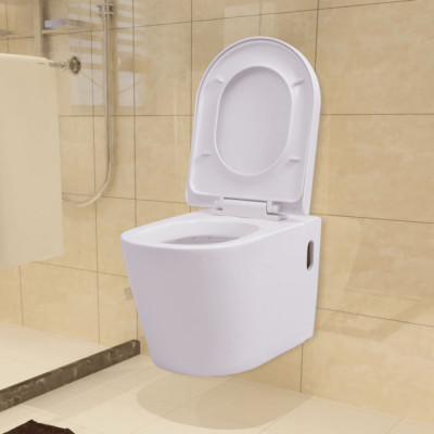 vidaXL Vas toaletă cu montare pe perete, ceramică, alb foto