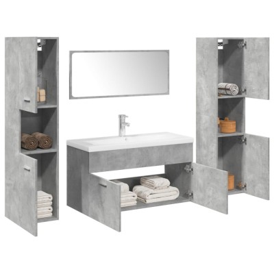 Set mobilier de baie, 5 piese, gri beton, lemn prelucrat foto
