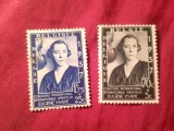 Serie Belgia 1937 Regina Elisabeta 2 valori sarniera , pete pe guma val. 1,75c fara guma