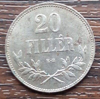 (M2162) MONEDA UNGARIA - 20 FILLER 1920 FIER, AN MAI RAR, LUCIU DE BATERE foto