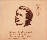 AMS# - GRAVURA PE LEMN MIHAI EMINESCU, STROFA DIN POEZIA &bdquo;LA STEAUA&rdquo;