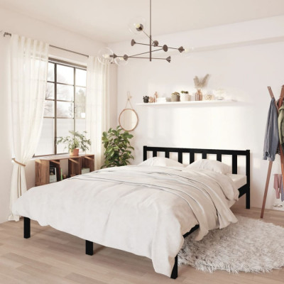 vidaXL Cadru de pat mic dublu, negru, 120x190 cm, lemn masiv de pin foto