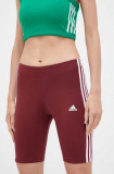 Adidas pantaloni scurti femei, culoarea bordo, cu imprimeu, medium waist