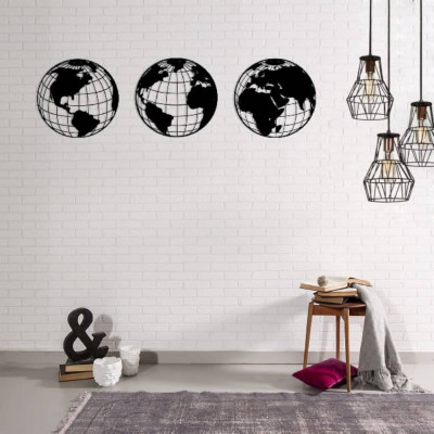 Homemania Decor de perete World, negru, 140x41 cm, oțel foto