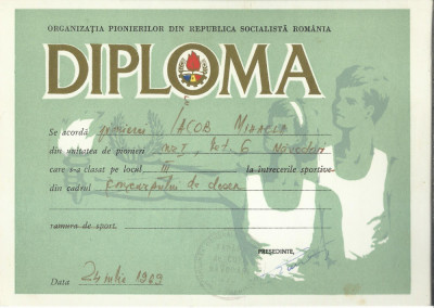 AMS# - DIPLOMA PIONER DIN CADRUL CONCURSULUI DE DESEN, din tabara Navodari, 1969 foto