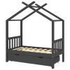 Cadru pat copii cu sertar gri inchis 70x140 cm lemn masiv pin