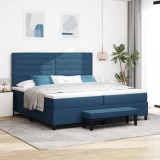 Cumpara ieftin Pat cu arcuri cu headboard albastru 200 x 200 cm tesatura