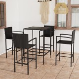 Set mobilier bar de grădină, 5 piese, negru, poliratan