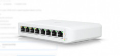 Ubiquiti UniFi 8 port switch, USW-LITE-8-POE, 8 x 10/100/1000 Mbe RJ 45 ports, 4 x POE, 8 Gbps, buget POE: 52W, SMB layer 2 PoE GbE switch, dimensiuni foto