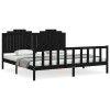 Cadru pat cu tablie 200x200 cm, negru, lemn masiv