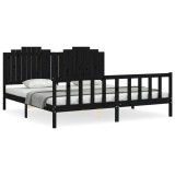 Cumpara ieftin Cadru pat cu tablie 200x200 cm, negru, lemn masiv