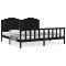 Cadru pat cu tablie 200x200 cm, negru, lemn masiv