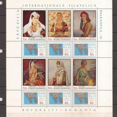 LP 765 Romania -1971-BALKANFILA BLOC DE 6 MARCI SI 6 VINIETE, nestampilat