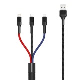 Cablu Incarcare USB - Lightning / USB Type-C / MicroUSB XO Design NB54, 1.2 m, 3 in 1, Multicolor