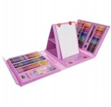 Set Pictura si Desen 208 Piese , Cu sevalet si Servieta Roz, pentru Fetite, +4 Ani