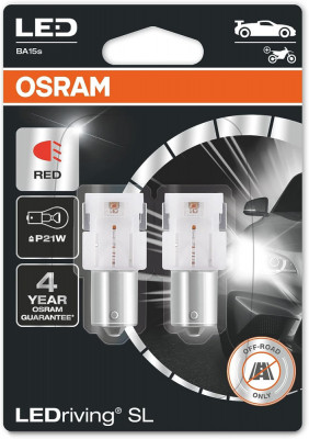 Set 2 Osram LED P21W 12V red (rosu) blister foto