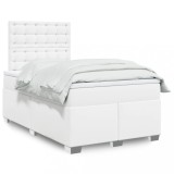 VidaXL Pat box spring cu saltea, alb, 120x200 cm, piele ecologică 3290717
