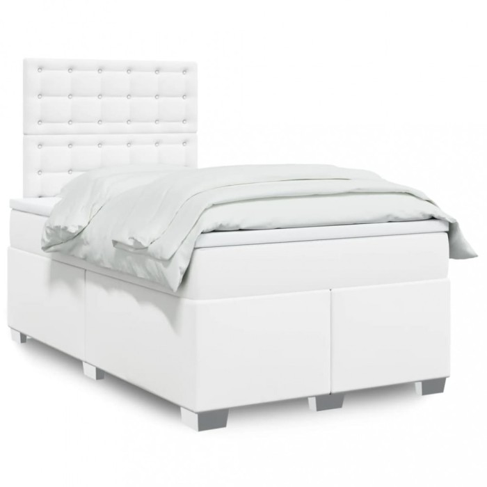 vidaXL Pat box spring cu saltea, alb, 120x200 cm, piele ecologică 3290717