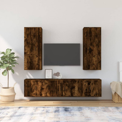 vidaXL Set dulapuri TV, 5 piese, stejar fumuriu, lemn prelucrat foto