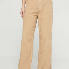 Tommy Jeans pantaloni de catifea cord culoarea bej, lat, high waist