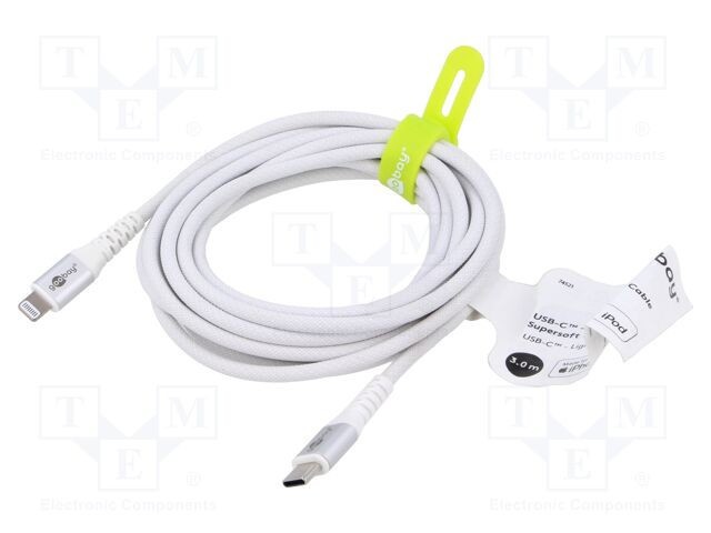 Cablu USB 2.0 Goobay Apple Lightning și USB C 3m alb silicon