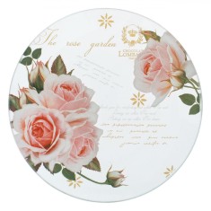 Farfurie Desert, Model Floral Trandafiri, Sticlă Transparentă, 15 cm