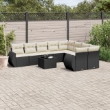 vidaXL Set canapele de grădină cu perne, 10 piese, negru, poliratan 3254183