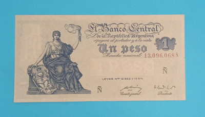 Argentina 1 Peso 1947 &amp;#039;Efigiul Progresului&amp;#039; UNC serie: 13.096.068 N foto