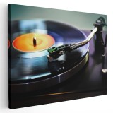 Tablou pick-up cu discuri vinil, negru, galben 1611 Tablou canvas pe panza CU RAMA 80x120 cm