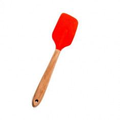 Spatula de silicon cu coada de lemn - Rosu foto