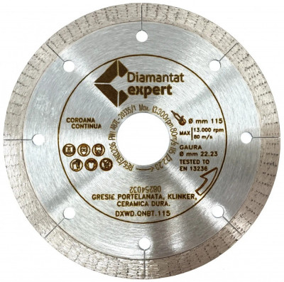 Disc DiamantatExpert pt. Portelan dur, ceramica dura - Ultra Long Life 115x22.2 (mm) Ultra Premium - DXWD.QNBT.115 foto