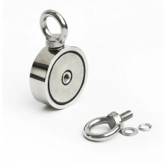 Magnet neodim oală D 75 mm cu două c&acirc;rlige inelare și două fețe x 160 kg - magnet fishing