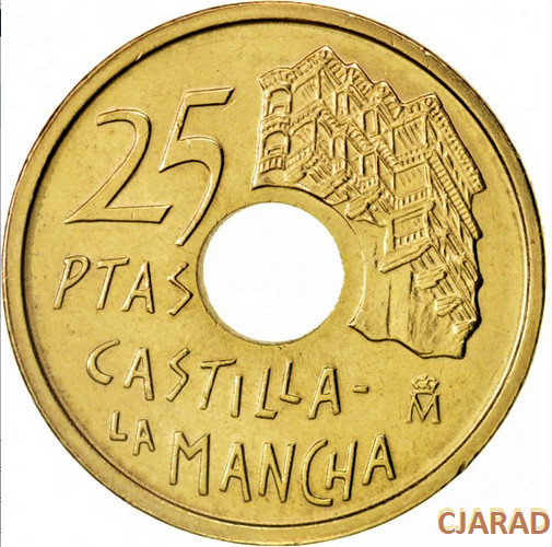Moneda 25 PESETAS - SPANIA, anul 1996 * cod 69 = UNC - &quot;CASTILLA LA MANCHA&quot;