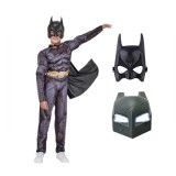 Set costum carnaval cu muschi, masca 22 cm x 15 cm si masca Batman, PVC cu LED-uri pentru copii DEPOX&reg;, 3-5 ani, gri