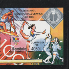 Romania 1996-Sport,"Olymphilex 96"Alanta,100 ani Timbre olimpice,colita,MNH,