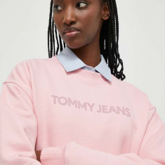 Tommy Jeans hanorac de bumbac femei, culoarea roz, cu imprimeu DW0DW17327