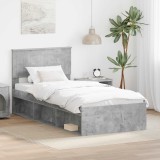 Cumpara ieftin Cadru de pat cu headboard Beton 90 x 200 cm Lemn de pin masiv