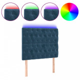 Tăblie de pat cu LED, albastru &icirc;nchis, 90x7x118/128cm, catifea