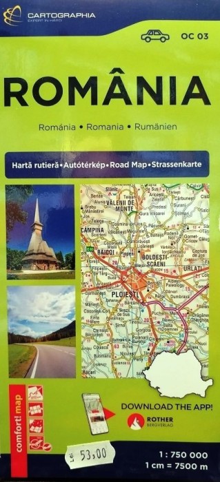Romania Country Map 1 : 750 000 - Rom&acirc;nia harta Comfort (laminata)