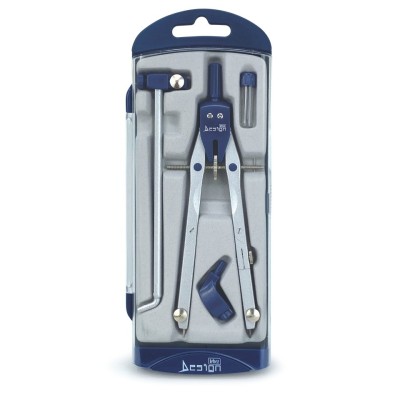 Trusa compas scolar din metal satinat, cu 4 accesorii (blister) foto
