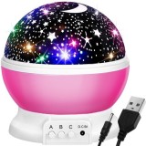 Proiector Lampă Stelară, Color Roz, din Plastic ABS, Alimentare USB sau Baterii, 12.7x13.5 cm