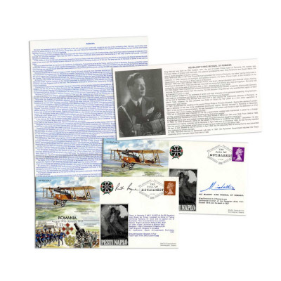 Carte poștală și doua plicuri, Căderea Bucureștiului, semnată de regele Mihai I și de căpitanul R. Payne foto