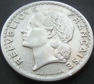 Moneda istorica 5 FRANCI / FRANCS - FRANTA, anul 1946 * cod 3354 foto