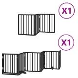 Cumpara ieftin Poarta caini pliabila cu usa 9 panouri negru, 450 cm, lemn plop