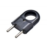 Stecher Plat Negru 10A cu Inel, 2300W, 220V-240V, Plastic ABS, Fara Impamantare, Cordon Prelungitor, Veioza, Radio, Polizor, Bormasina