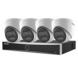 Kit supraveghere IP 4K 4 camere 8MP IR 30m lumina alba 30m microfon Smart Hybrid Light, NVR 4 canale PoE 12MP AcuSense SafetyGuard Surveillance, HIKVISION