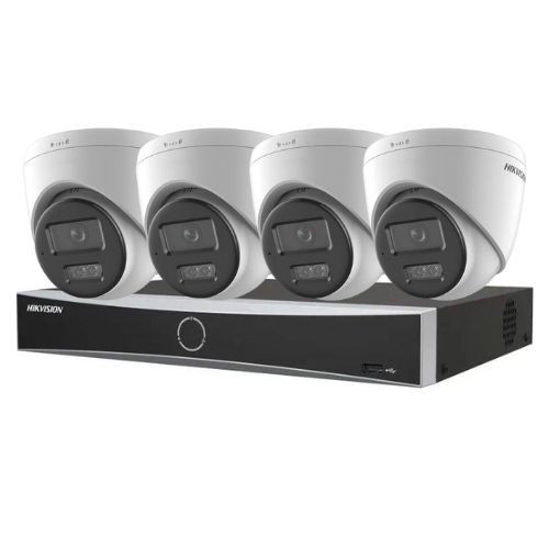 Kit supraveghere IP 4K Hikvision 4 camere 8MP IR 30m lumina alba 30m microfon Smart Hybrid Light, NVR 4 canale PoE 12MP AcuSense SafetyGuard Surveilla
