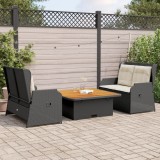 Cumpara ieftin Set mobilier de grădină cu perne, 3 piese, negru, poliratan