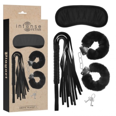 INTENSE - FETISH EROTIC PLAYSET 1 WITH HANDCUFFS, BLIND MASK AND FLOGGER foto